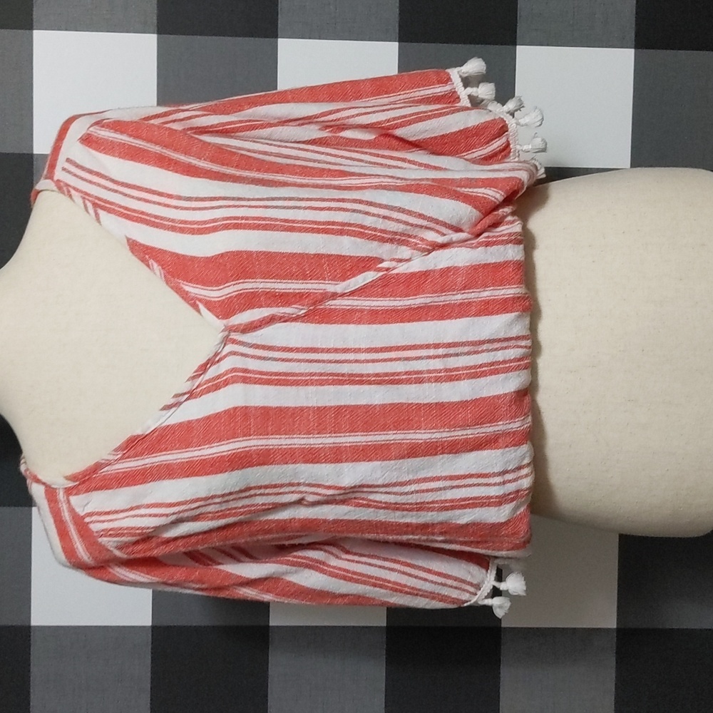Anthropologie Lavender Field Red and White Striped Surplice Top